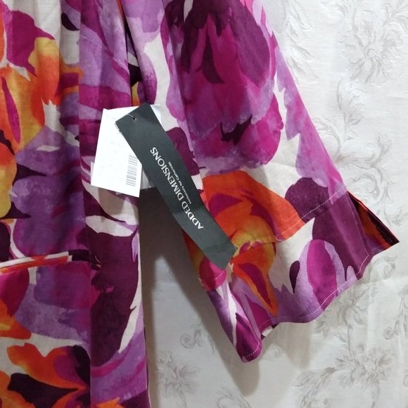 VTG 80s Linen Floral Jacket 3X Peplum Gold Button Mandarin Collar Sunset Rose - Picture 3 of 6